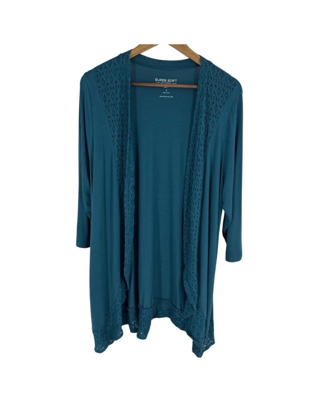 Torrid Super Soft Teal Knit Open Front Cardigan With Lace Accents Womens Size 1X